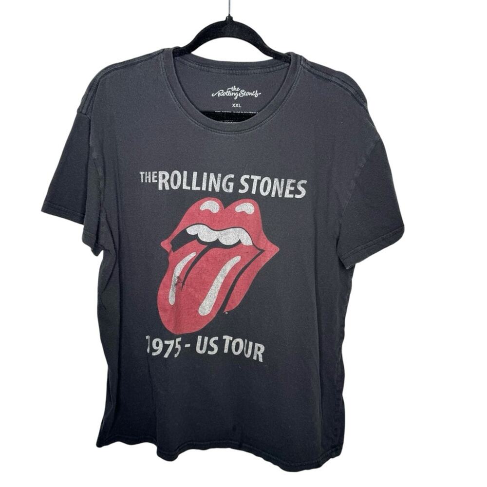 ROLLING STONES / black washed out classic logo band tee / XXL